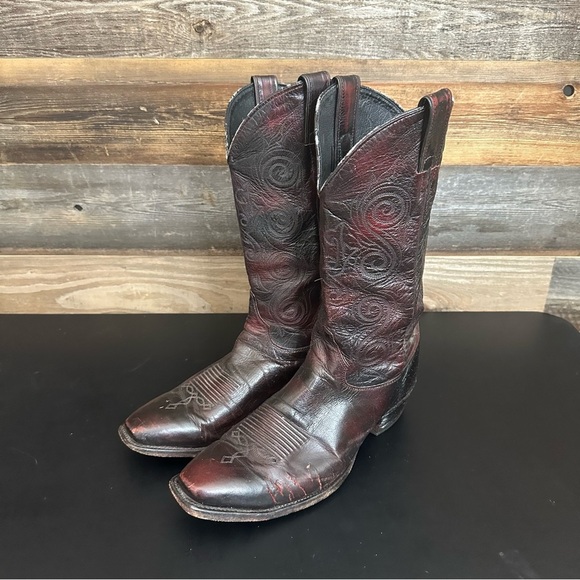 Justin Vintage Cowboy Boots Maroon Burgundy Mens Size 10.5 EE Rodeo Leather - Picture 1 of 12